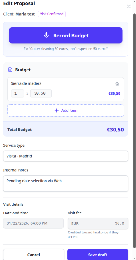 Presupuestos creados con grabadora de audio
